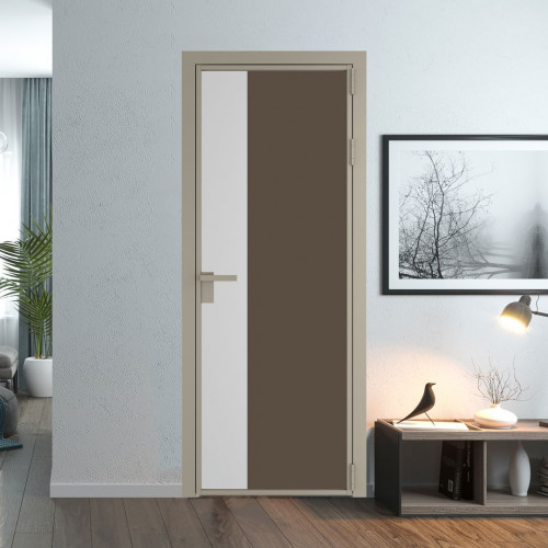 Межкомнатная дверь ProfilDoors 7 AG стекло Монохром гляссе триплекс цвет профиля Никель матовый вставка Крем Вайт