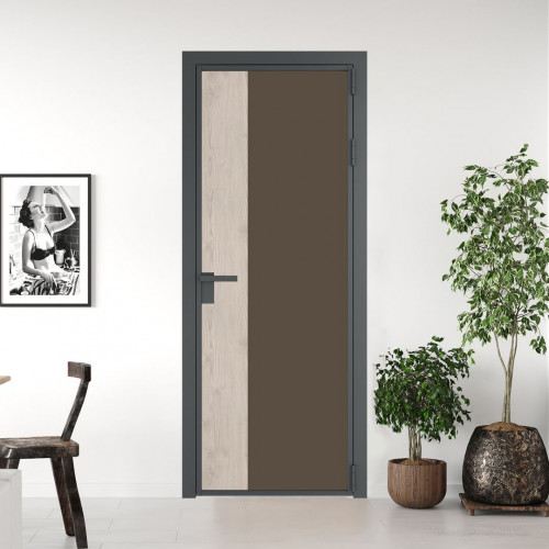 Межкомнатная дверь ProfilDoors 7 AG стекло Монохром гляссе триплекс цвет профиля Серая ночь вставка Каштан светлый