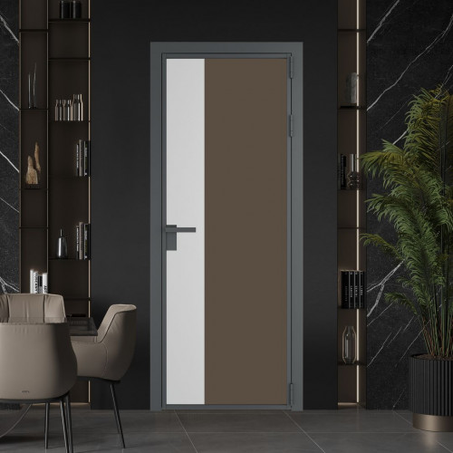 Межкомнатная дверь ProfilDoors 7 AG стекло Монохром гляссе триплекс цвет профиля Серая ночь вставка Крем Вайт