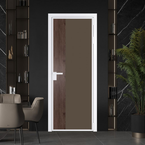 Межкомнатная дверь ProfilDoors 7 AG стекло Монохром гляссе триплекс цвет профиля Вайт вставка Дуб Тобакко