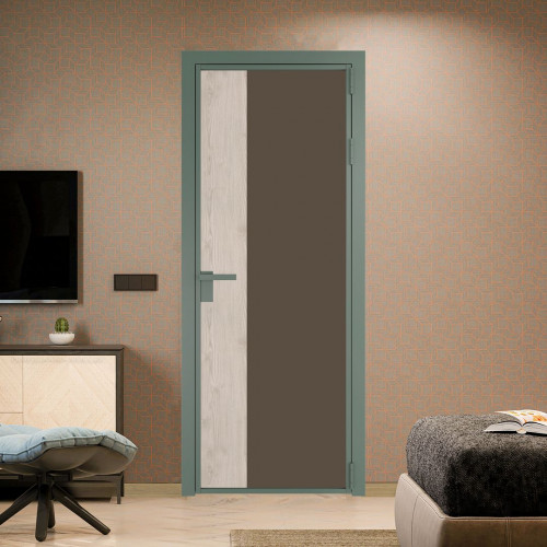 Межкомнатная дверь ProfilDoors 7 AG стекло Монохром гляссе триплекс цвет профиля Зеленый воск вставка Каштан светлый