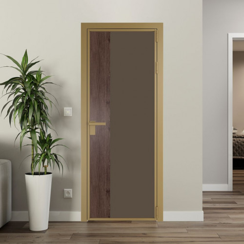 Межкомнатная дверь ProfilDoors 7 AG стекло Монохром гляссе триплекс цвет профиля Золото вставка Дуб Тобакко