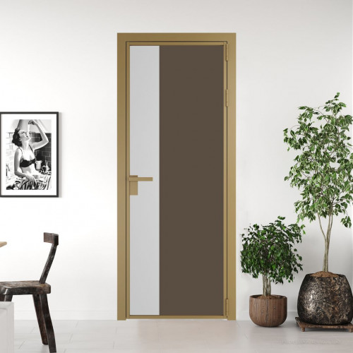 Межкомнатная дверь ProfilDoors 7 AG стекло Монохром гляссе триплекс цвет профиля Золото вставка Крем Вайт