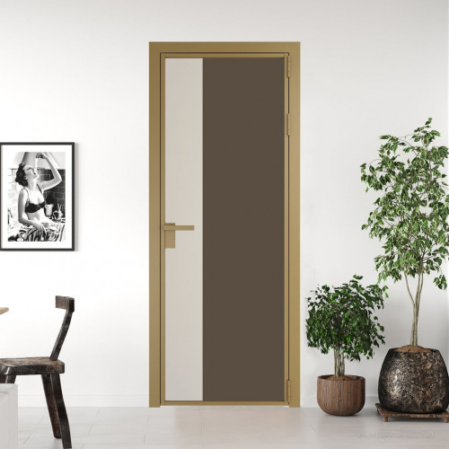 Межкомнатная дверь ProfilDoors 7 AG стекло Монохром гляссе триплекс цвет профиля Золото вставка Кремовая Магнолия