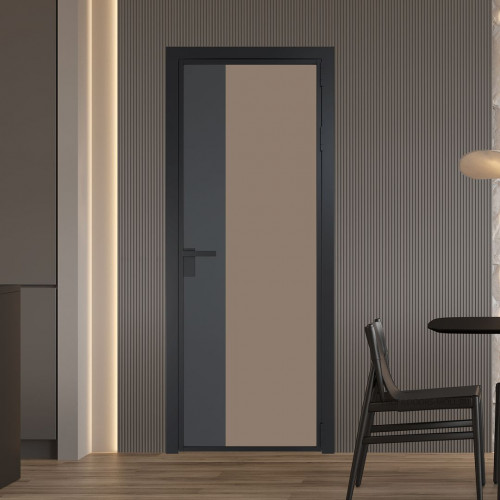 Межкомнатная дверь ProfilDoors 7 AG стекло Монохром капучино триплекс цвет профиля Черный матовый вставка Графит
