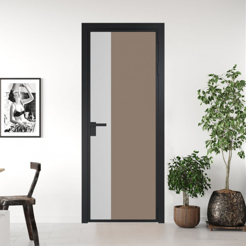 Межкомнатная дверь ProfilDoors 7 AG стекло Монохром капучино триплекс цвет профиля Черный матовый вставка Крем Вайт