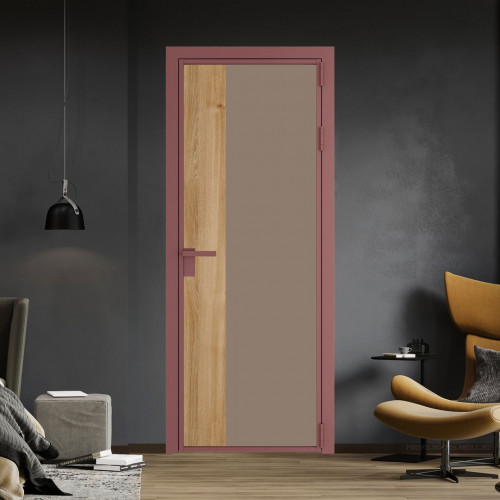 Межкомнатная дверь ProfilDoors 7 AG стекло Монохром капучино триплекс цвет профиля Красный антрацит вставка Дуб Карамель