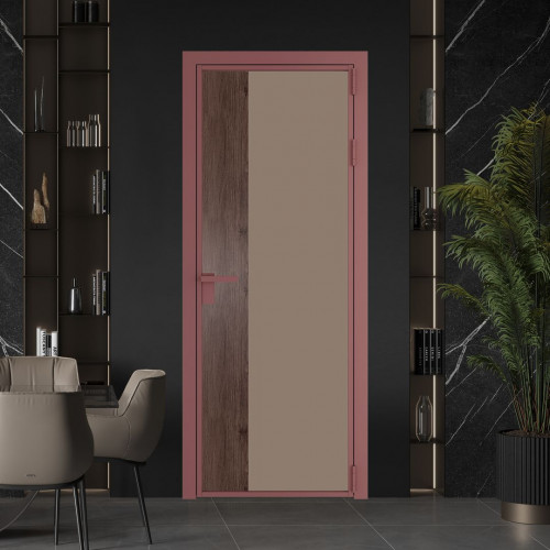 Межкомнатная дверь ProfilDoors 7 AG стекло Монохром капучино триплекс цвет профиля Красный антрацит вставка Дуб Тобакко