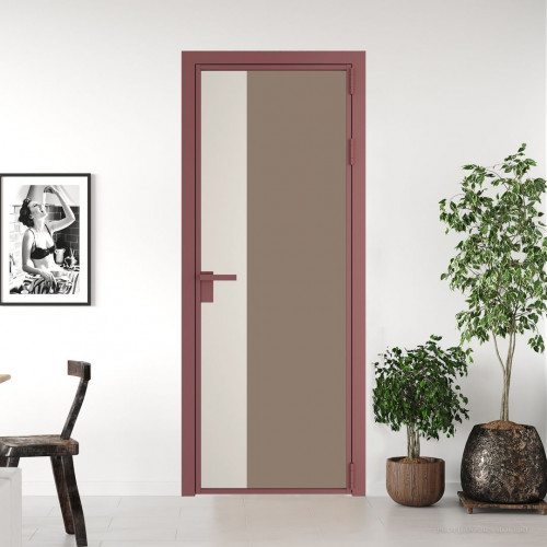 Межкомнатная дверь ProfilDoors 7 AG стекло Монохром капучино триплекс цвет профиля Красный антрацит вставка Перламутр белый