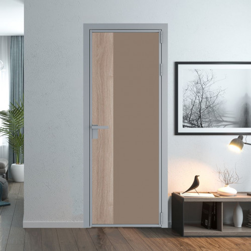 Межкомнатная дверь ProfilDoors 7 AG стекло Монохром капучино триплекс цвет профиля Серебро вставка Дуб Сонома