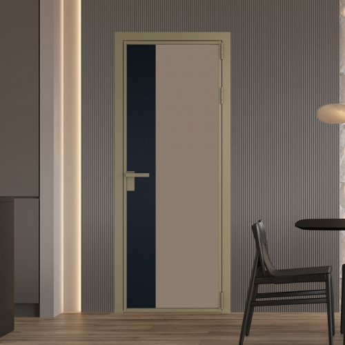 Межкомнатная дверь ProfilDoors 7 AG стекло Монохром капучино триплекс цвет профиля Шампань вставка Нэви Блу