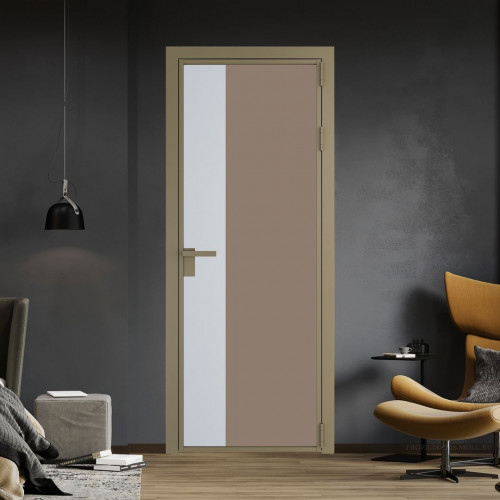 Межкомнатная дверь ProfilDoors 7 AG стекло Монохром капучино триплекс цвет профиля Шампань вставка Вайт