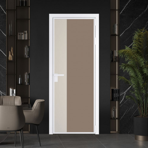 Межкомнатная дверь ProfilDoors 7 AG стекло Монохром капучино триплекс цвет профиля Вайт вставка Кремовая Магнолия