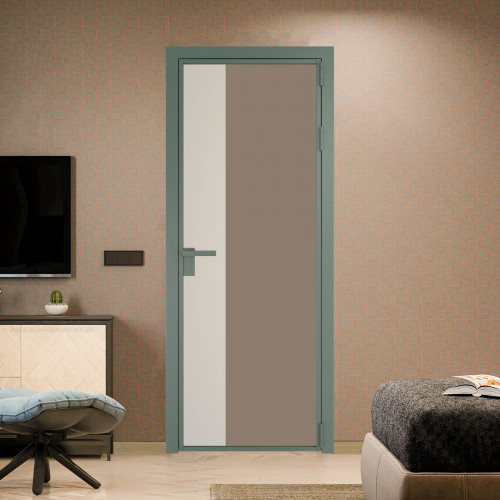 Межкомнатная дверь ProfilDoors 7 AG стекло Монохром капучино триплекс цвет профиля Зеленый воск вставка Кремовая Магнолия
