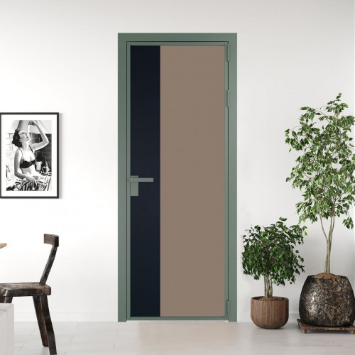 Межкомнатная дверь ProfilDoors 7 AG стекло Монохром капучино триплекс цвет профиля Зеленый воск вставка Нэви Блу