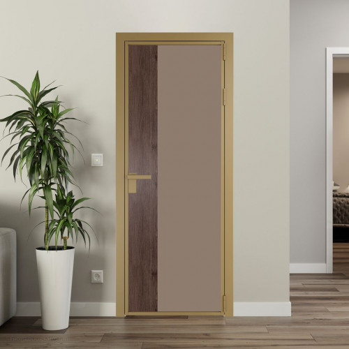 Межкомнатная дверь ProfilDoors 7 AG стекло Монохром капучино триплекс цвет профиля Золото вставка Дуб Тобакко
