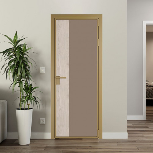 Межкомнатная дверь ProfilDoors 7 AG стекло Монохром капучино триплекс цвет профиля Золото вставка Каштан светлый
