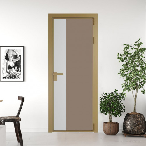 Межкомнатная дверь ProfilDoors 7 AG стекло Монохром капучино триплекс цвет профиля Золото вставка Крем Вайт