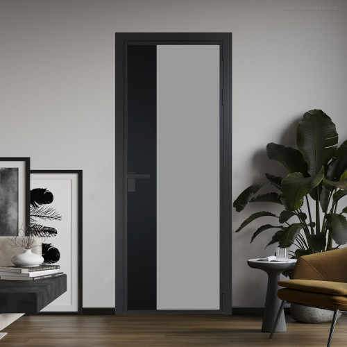 Межкомнатная дверь ProfilDoors 7 AG стекло Монохром серый триплекс цвет профиля Черный матовый вставка Блэк