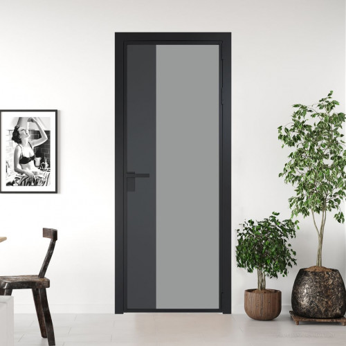 Межкомнатная дверь ProfilDoors 7 AG стекло Монохром серый триплекс цвет профиля Черный матовый вставка Графит