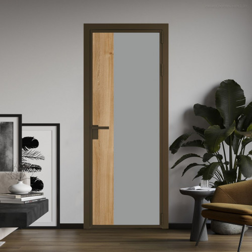 Межкомнатная дверь ProfilDoors 7 AG стекло Монохром серый триплекс цвет профиля Деорэ вставка Дуб Карамель
