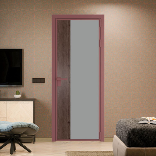 Межкомнатная дверь ProfilDoors 7 AG стекло Монохром серый триплекс цвет профиля Красный антрацит вставка Дуб Тобакко