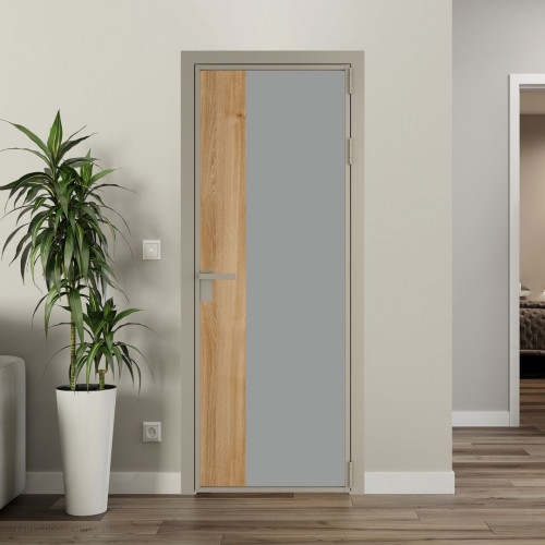 Межкомнатная дверь ProfilDoors 7 AG стекло Монохром серый триплекс цвет профиля Никель матовый вставка Дуб Карамель