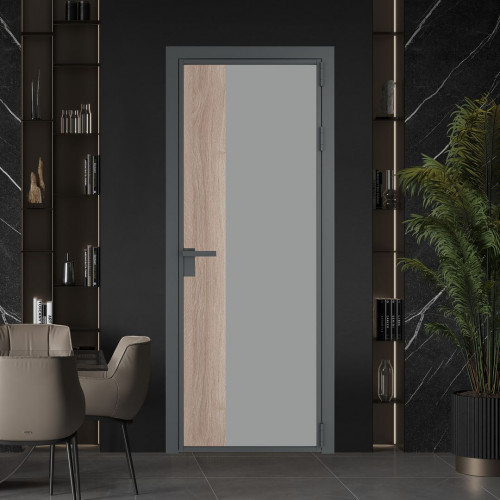 Межкомнатная дверь ProfilDoors 7 AG стекло Монохром серый триплекс цвет профиля Серая ночь вставка Дуб Сонома
