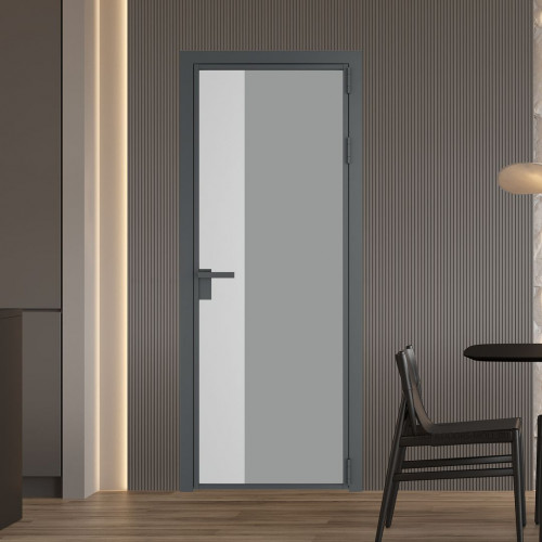 Межкомнатная дверь ProfilDoors 7 AG стекло Монохром серый триплекс цвет профиля Серая ночь вставка Крем Вайт
