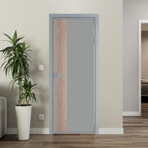Межкомнатная дверь ProfilDoors 7 AG стекло Монохром серый триплекс цвет профиля Серебро вставка Дуб Сонома