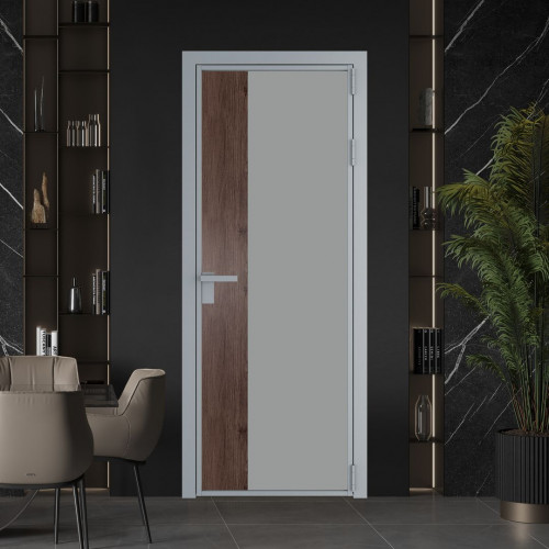 Межкомнатная дверь ProfilDoors 7 AG стекло Монохром серый триплекс цвет профиля Серебро вставка Дуб Тобакко