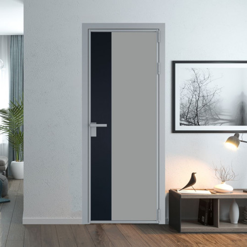 Межкомнатная дверь ProfilDoors 7 AG стекло Монохром серый триплекс цвет профиля Серебро вставка Нэви Блу