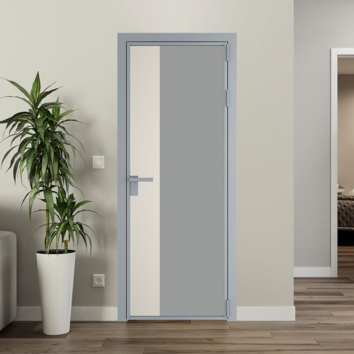 Межкомнатная дверь ProfilDoors 7 AG стекло Монохром серый триплекс цвет профиля Серебро вставка Перламутр белый