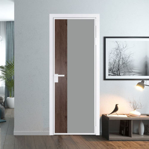 Межкомнатная дверь ProfilDoors 7 AG стекло Монохром серый триплекс цвет профиля Вайт вставка Дуб Тобакко