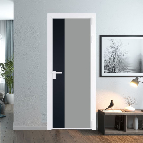 Межкомнатная дверь ProfilDoors 7 AG стекло Монохром серый триплекс цвет профиля Вайт вставка Нэви Блу