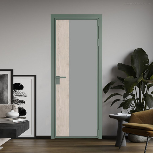 Межкомнатная дверь ProfilDoors 7 AG стекло Монохром серый триплекс цвет профиля Зеленый воск вставка Каштан светлый