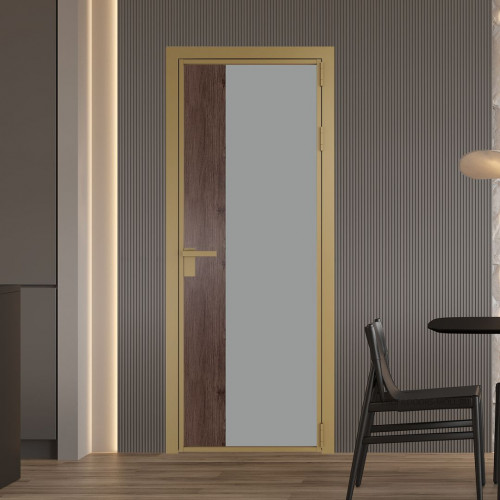 Межкомнатная дверь ProfilDoors 7 AG стекло Монохром серый триплекс цвет профиля Золото вставка Дуб Тобакко