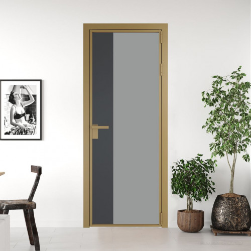 Межкомнатная дверь ProfilDoors 7 AG стекло Монохром серый триплекс цвет профиля Золото вставка Графит