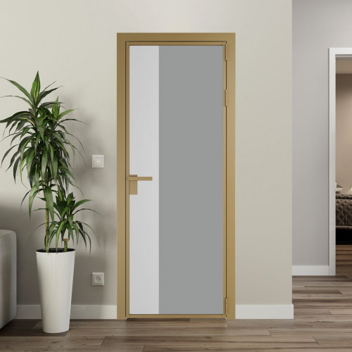Межкомнатная дверь ProfilDoors 7 AG стекло Монохром серый триплекс цвет профиля Золото вставка Крем Вайт
