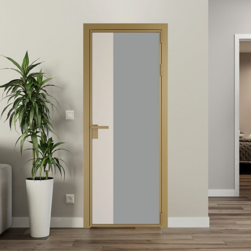 Межкомнатная дверь ProfilDoors 7 AG стекло Монохром серый триплекс цвет профиля Золото вставка Кремовая Магнолия