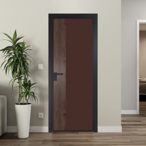 Межкомнатная дверь ProfilDoors 7 AG стекло Монохром шоколад триплекс цвет профиля Черный матовый вставка Дуб Тобакко