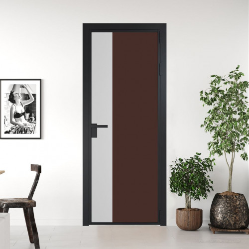 Межкомнатная дверь ProfilDoors 7 AG стекло Монохром шоколад триплекс цвет профиля Черный матовый вставка Крем Вайт