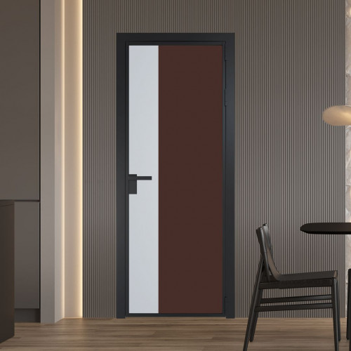 Межкомнатная дверь ProfilDoors 7 AG стекло Монохром шоколад триплекс цвет профиля Черный матовый вставка Вайт