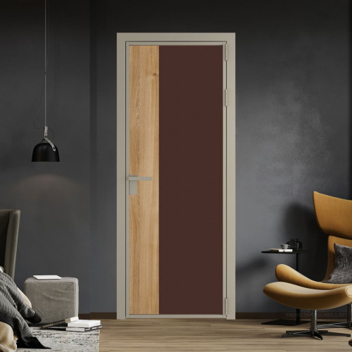Межкомнатная дверь ProfilDoors 7 AG стекло Монохром шоколад триплекс цвет профиля Никель матовый вставка Дуб Карамель