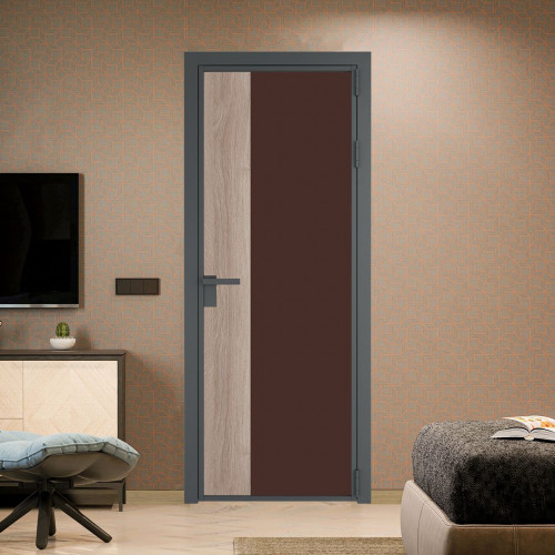 Межкомнатная дверь ProfilDoors 7 AG стекло Монохром шоколад триплекс цвет профиля Серая ночь вставка Дуб Сонома