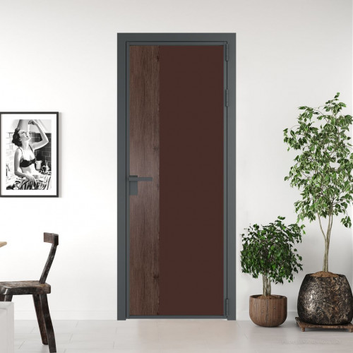 Межкомнатная дверь ProfilDoors 7 AG стекло Монохром шоколад триплекс цвет профиля Серая ночь вставка Дуб Тобакко