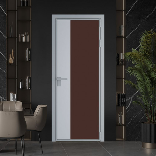 Межкомнатная дверь ProfilDoors 7 AG стекло Монохром шоколад триплекс цвет профиля Серебро вставка Лайт Грей