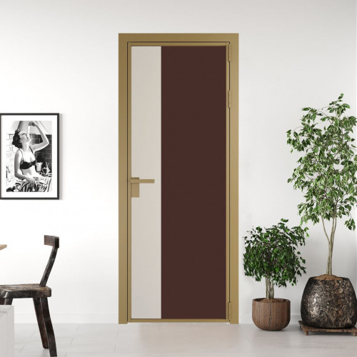 Межкомнатная дверь ProfilDoors 7 AG стекло Монохром шоколад триплекс цвет профиля Золото вставка Кремовая Магнолия