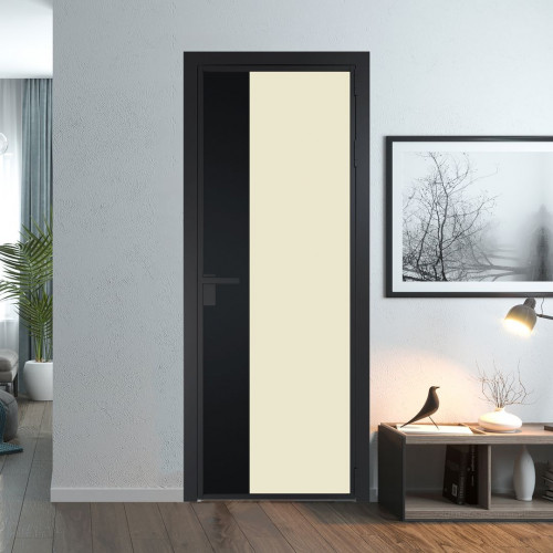 Межкомнатная дверь ProfilDoors 7 AG стекло Монохром жемчуг триплекс цвет профиля Черный матовый вставка Блэк