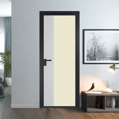 Межкомнатная дверь ProfilDoors 7 AG стекло Монохром жемчуг триплекс цвет профиля Черный матовый вставка Крем Вайт